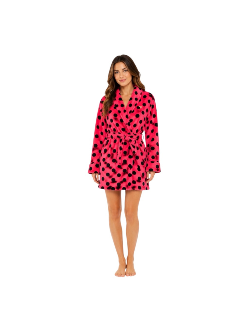 Victoria’s Secret PINK Plush Polka Dot Robe Hot Pink Black M/L